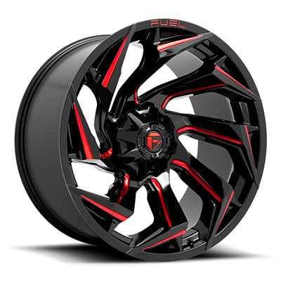 FUEL Off-Road D755 Reaction Wheel, 20x10 with 6 on 135/6 on 5.5 Bolt Pattern - Black / Milled With Red Tint - D75520009847